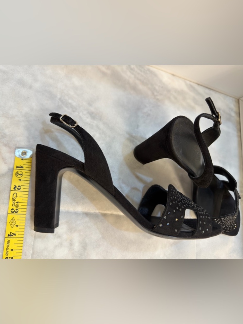 Hermes Black Suede Crystal Embellished Slingback H Sandals Size 39,9 (US 9,5) - Picture 8 of 17